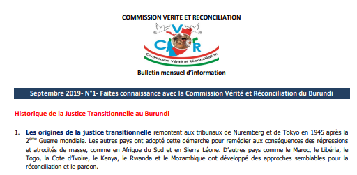 Bulletin no 1: Faites connaissance avec la Commission Vérité et Réconciliation
