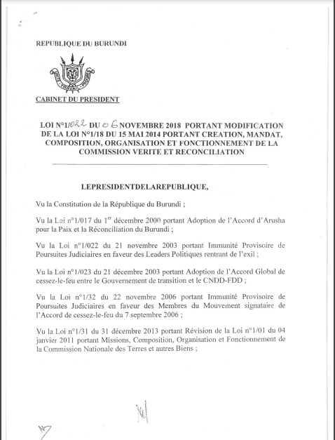 Loi sur la CVR Burundi