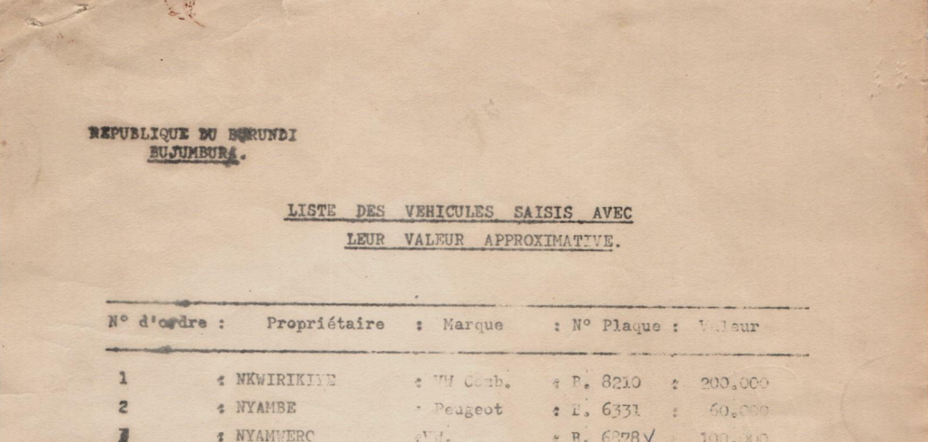 Burundi: Liste des véhicules saisis en 1972