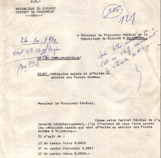 Saisie des véhicules des victimes en 1972